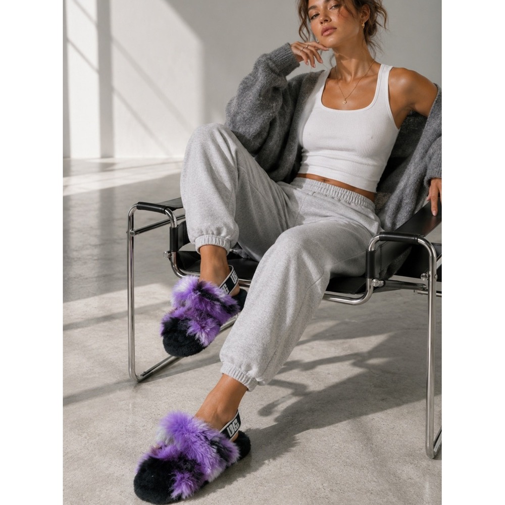UGG Fluff Yeah Slide Sheepskin Purple Multi 8 Slingback Sandal
